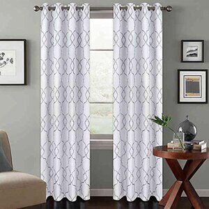 White & silver/gray 84-inch Grommet Top Room-Darkening Window Curtain Panel